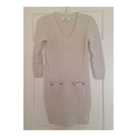 Tibi Sweater Dress Wool Cashmere Blend Pockets Sheath V-Neck Above Knee Beige M - Picture 7 of 16